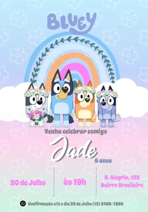 Invito di compleanno Bluey – Statico – Julia B
