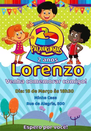 Convite Aniversário 3 Palavrinhas Editável Online