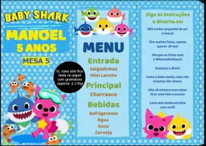 Cardápio de Aniversário Baby Shark para Editar e Imprimir