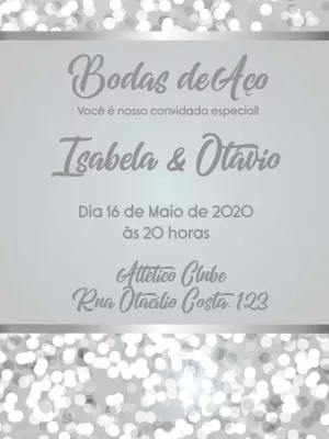 Convite Bodas de Aço Prata com Brilho para Editar Online