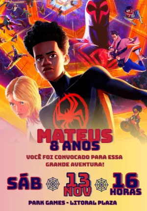 Convite Aniversário Homem Aranha Aranhaverso para Editar Online
