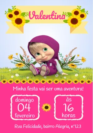 Convite Aniversário Masha e o Urso Girassol para Editar Online