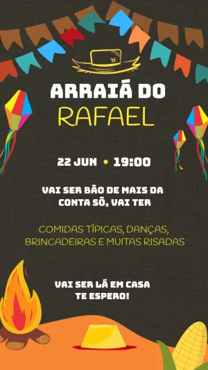 Convite Arraiá de Aniversário com Elementos Típicos para Editar