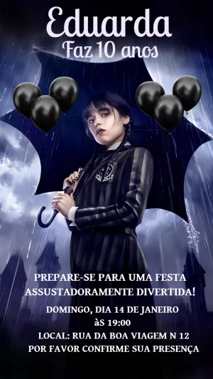 Convite de Aniversário Wandinha Addams para Editar Online