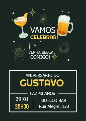Convite de Aniversário Tema Boteco para Editar Online