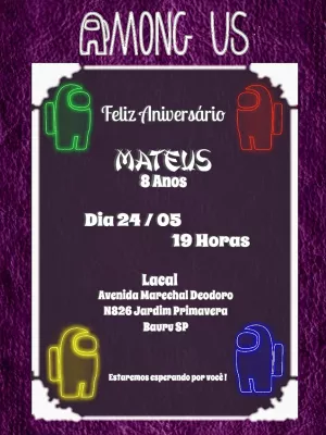 Convite de Aniversário Among Us para Editar Online Grátis