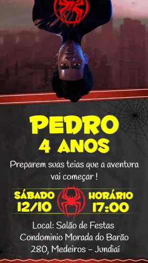 Convite Aniversário Homem Aranha Aranhaverso para Editar Online
