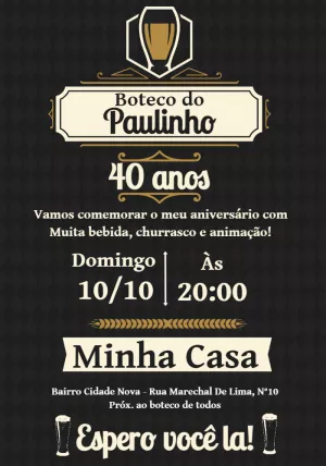 Convite de Aniversário Tema Boteco para Editar Online