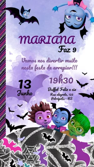 Convite Aniversário Vampirina com Personagens para Editar