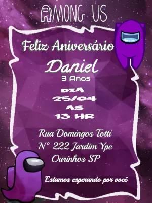 Convite de Aniversário Among Us com Tripulantes para Editar