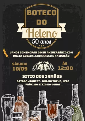 Convite de Aniversário Tema Boteco para Editar Online