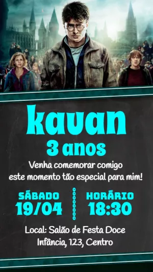 Convite Aniversário Harry Potter com Personagens para Editar