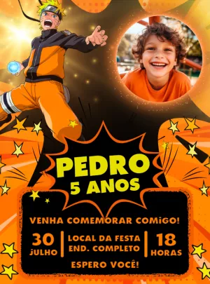 Convite Aniversário Naruto com Foto para Editar Online