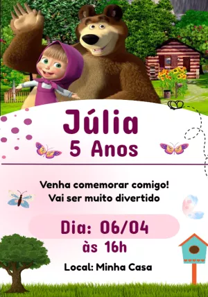 Convite Aniversário Masha e o Urso para Editar Online