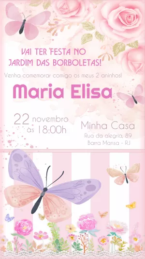 Convite Aniversário Jardim das Borboletas para Editar Online