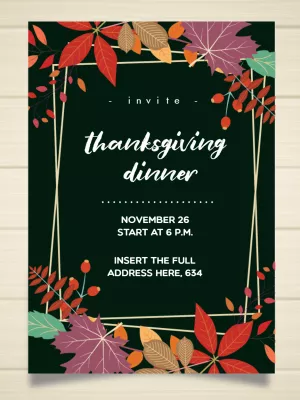 Elegant Thanksgiving Invitation with Fall Leaves - Editable Template