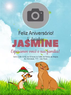 Convite Aniversário Rei Leão com Foto para Editar Online