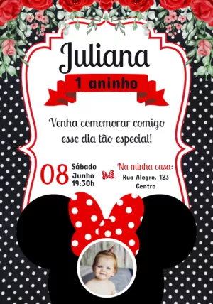 Convite Aniversário Minnie com Foto para Editar Online