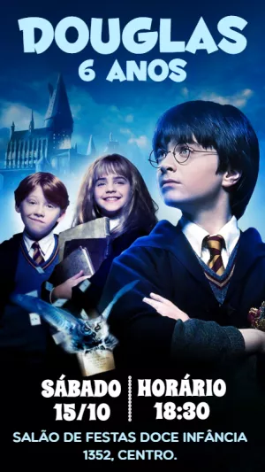 Convite de Aniversário Harry Potter para Editar Online