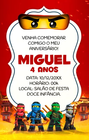 Convite Aniversário Lego Ninjago com Ninjas para Editar