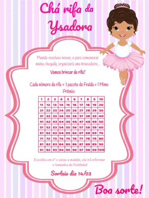 Convite para Chá Rifa Bailarina Editável Online