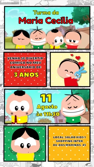 Convite de Aniversário Turma da Mônica Toy para Editar Online