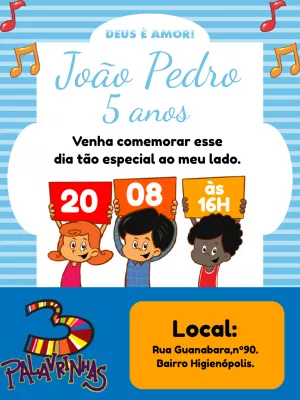 Convite de Aniversário 3 Palavrinhas Gospel para Editar Online