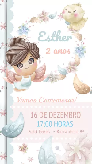 Convite Aniversário Fada Aquarela para Editar Online