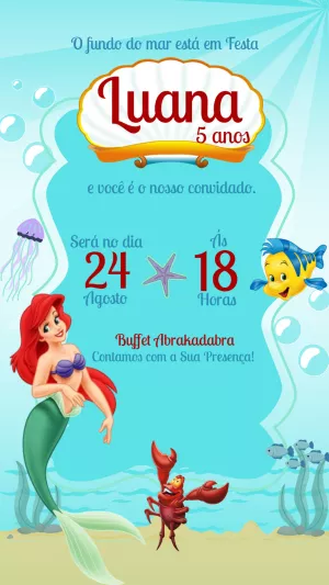 Convite Aniversário Pequena Sereia para Editar Online