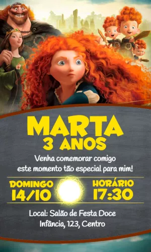 Convite Aniversário Valente Disney para Editar Online