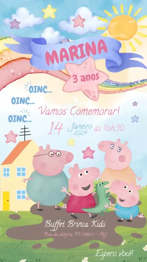 Convite de Aniversário Peppa Pig com a Família para Editar Online