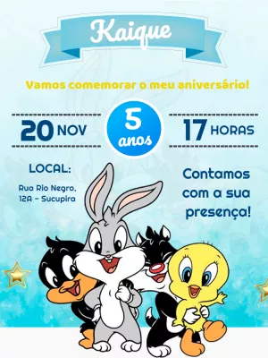 Convite Aniversário Baby Looney Tunes Editável Online