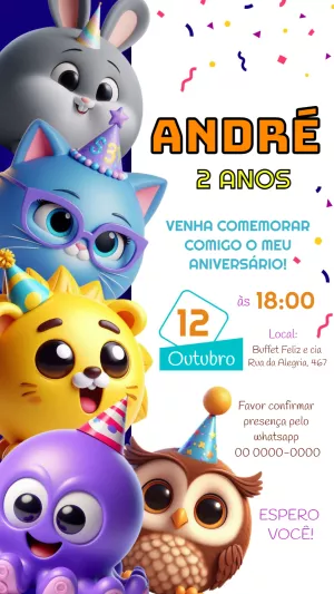 Convite de Aniversário Bolofofos com Personagens para Editar