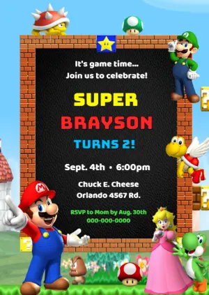 Invito di compleanno Super Mario – Statico – Festejar Conviteria