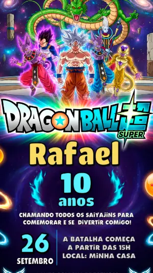 Convite de Aniversário Dragon Ball Super Editável