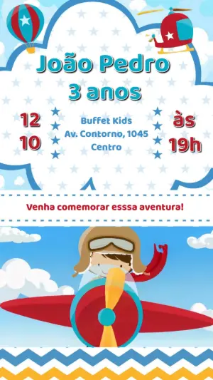 Convite Animado Aniversário Aviador para Editar Online