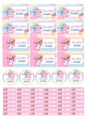 Etiqueta Escolar Stitch e Angel para Editar e Imprimir