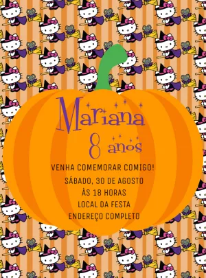 Convite Aniversário Halloween Hello Kitty para Editar Online
