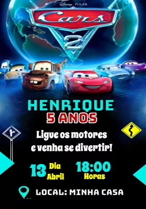 Convite de Aniversário Carros Disney Editável Online
