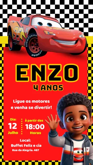 Convite de Aniversário Carros com Foto para Editar Online