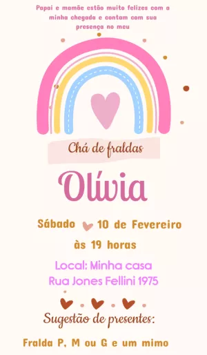 Convite Chá de Fraldas Chuva de Amor Rosa para Editar Online