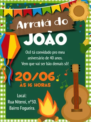 Convite Aniversário Festa Junina Arraiá para Editar Online