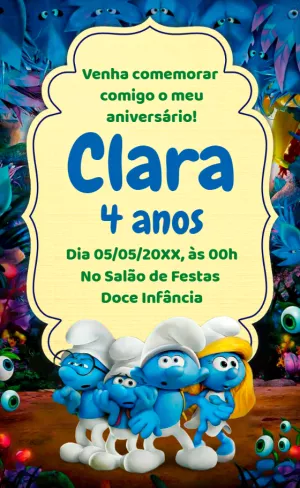 Convite de Aniversário Os Smurfs para Editar Online