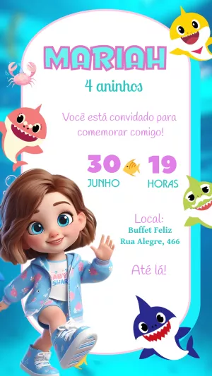 Invito di compleanno Baby Shark – Statico – Felicity Artes