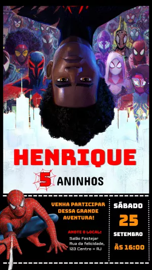 Convite Aniversário Homem Aranha Aranhaverso para Editar
