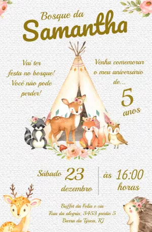 Convite Aniversário Bosque Encantado com Animais para Editar