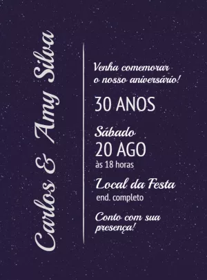 Convite de Bodas Roxo Estrelado para Editar Online