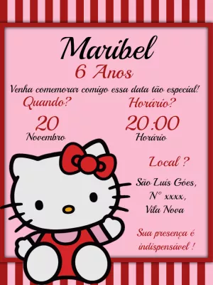 Convite de Aniversário Hello Kitty para Editar Online