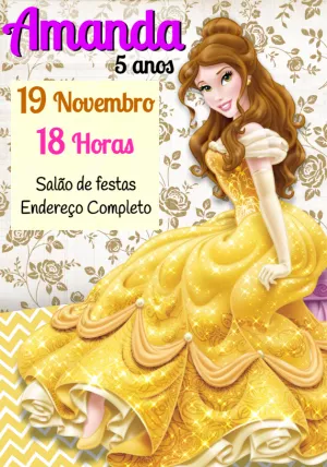 Convite de Aniversário A Bela e a Fera para Editar Online