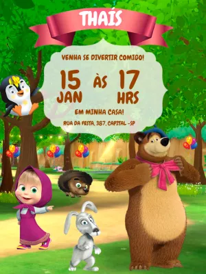 Convite de Aniversário Masha e o Urso para Editar Online
